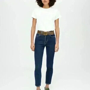 New ReDone 90s High Rise Button Fly Ankle Crop Denim Jeans Dark Wash Size 29